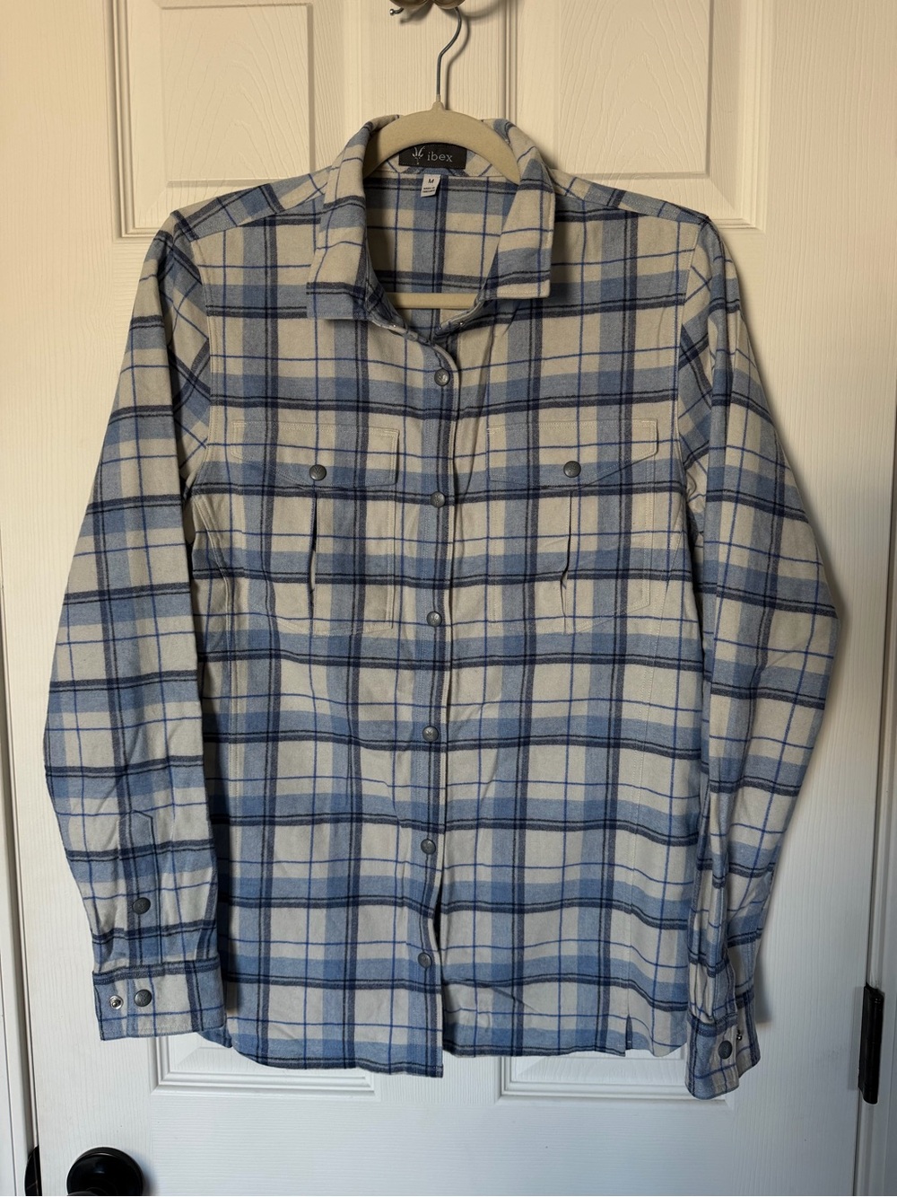 Ibex 75% Virgin Wool Flannel Tao Plaid Button Down Shirt - Womens Medium